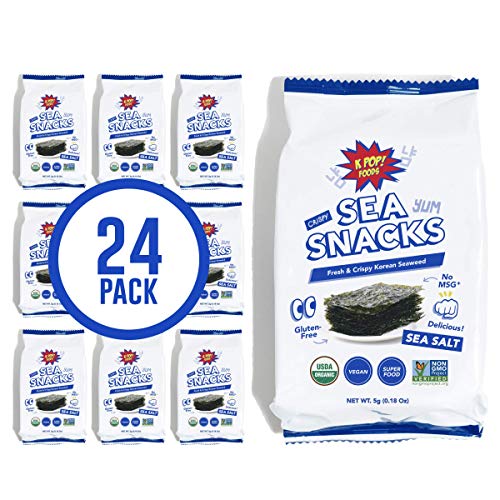 KPOP Sea Snacks - Premium Seaweed Snacks, 5 grams, Lightly Salted Roasted Seaweed - Korean Snacks, Vegan Snacks, Certified Organic, Verified Non-GMO, Gluten Free Seaweed Snack Packs from KPOP Foods (24 Pack)