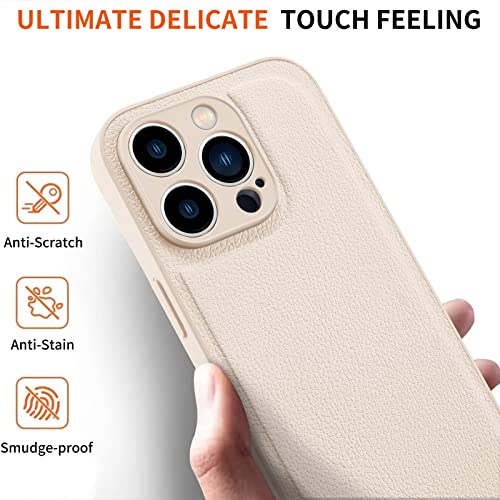 Étui en cuir iPhone 15 Plus beige classique résistant fin