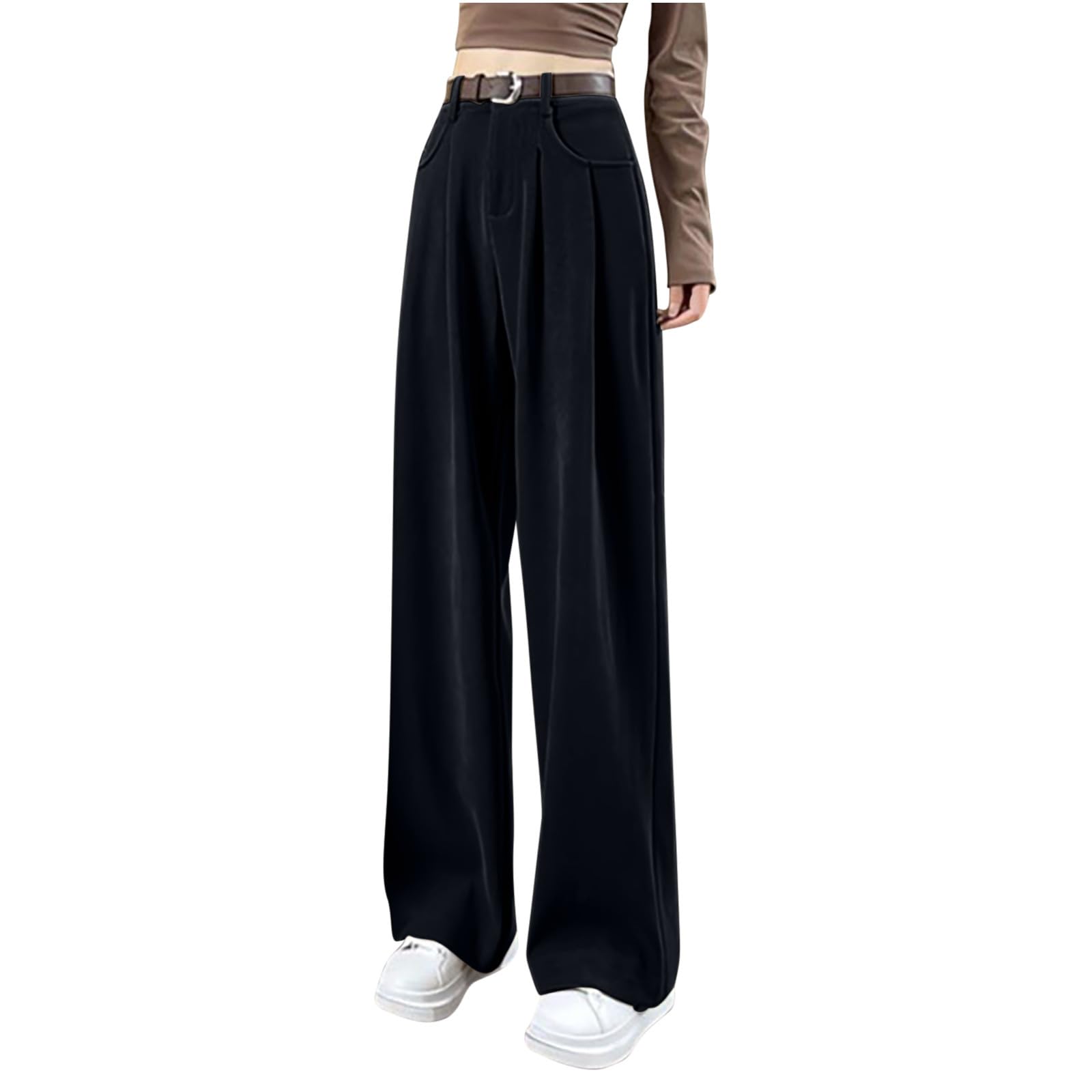 Uillui Dress Pants for Women Business Casual High Waist Button Suit Pants Loose Fit Draped Wide Leg Trouser