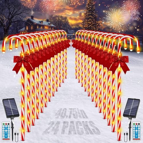 Christmas Solar Candy Cane Pathway Lights, 24PCS 240LED Christmas Light
