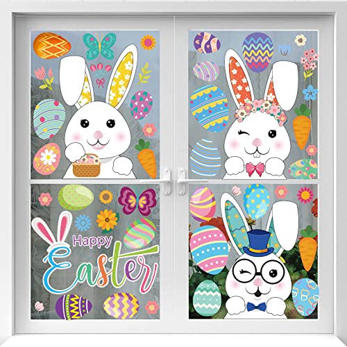 Easter Window Clings Decorations,121Pcs Easter Decorations for Glass Windows, Holiday Decals for Bunny Radish Eggs Party Easter Supplies