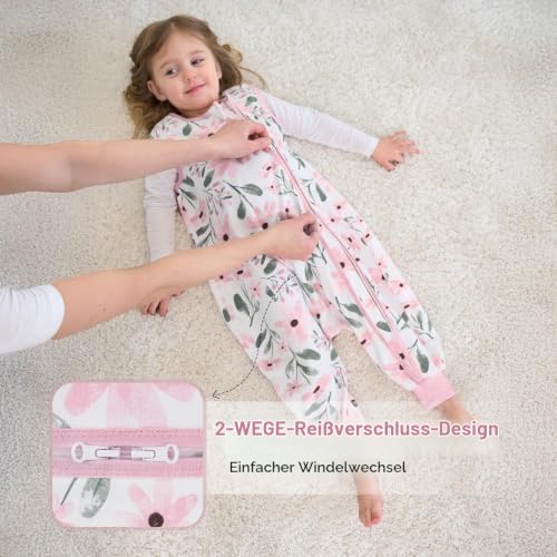 Yoofoss 2er Pack Baby Schlafsack mit Füßen 0.5 Tog 100% Baumwolle Schlafsack Baby mit Beinen Sommer Babyschlafsack für 3-4 Jahre Kinder… – Ansicht 4