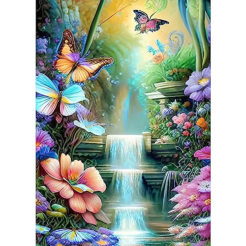 NAIMOER Butterfly Diamond Painting Kits for Adults Full Drill Landscape Diamond Painting DIY 5D Diamond Painting Flowers Diamond Art Kits Picture for Home Wall Decor 30x40cm