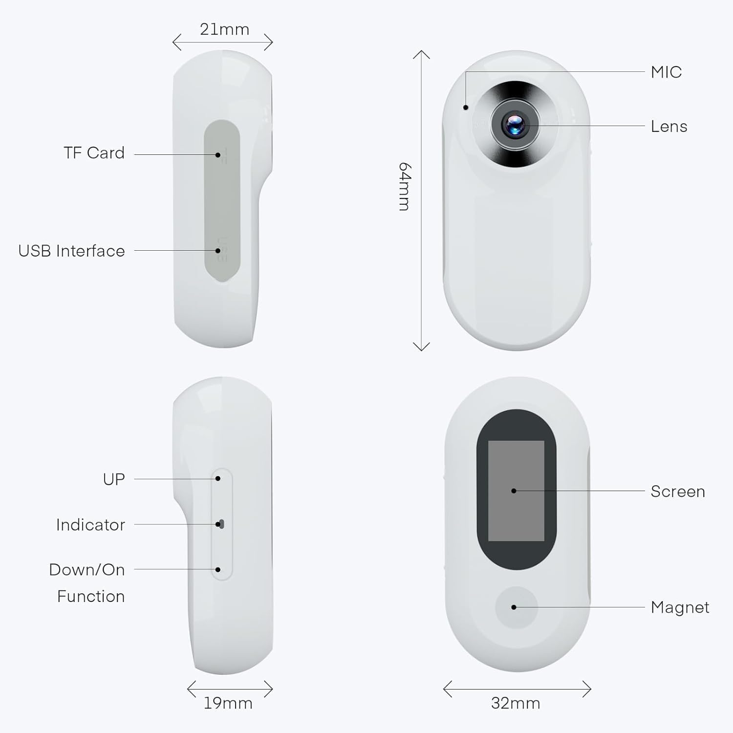 Caméra HD 1080P pour Animaux de Compagnie avec Enregistrement vidéo,Mini caméra de Sport sans Fil,Petites caméras d'action pour caméra corporelle,sans WiFi avec Carte SD(White No Card)