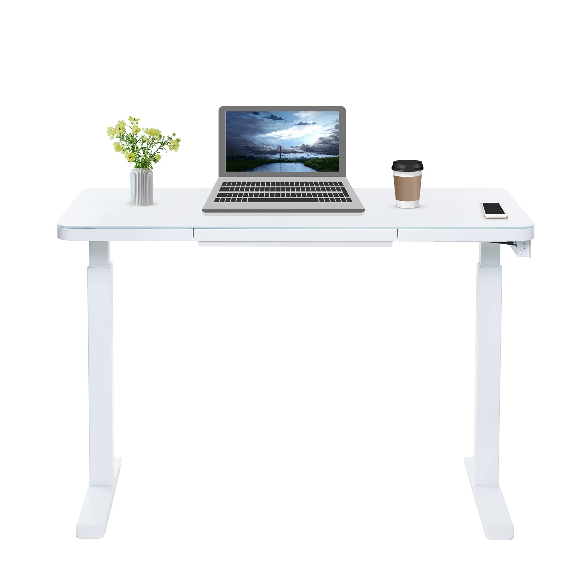 Buy GHEIR Glass Standing Desk with Drawer, 45 x 23 Inch Dual Motor