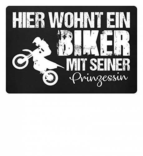 Hochwertige Fußmatte - Hier wohnt ein Biker mit seiner Prinzessin Geschenk Schutzmatte, 40x60 cm