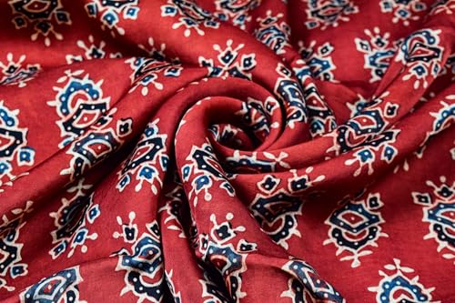 Image of Ethnics of Kutch Women's Ajrakh Modal Silk Natural Dye Hand Block Print Unstitched Kurta Fabric (For Lenght - Refer Bullet Point Below)