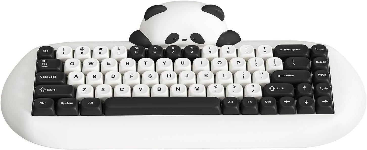 YUNZII C68 Panda Wireless Mechanical Gaming Keyboard, 68 Keys Cute Layout with PBT Keycaps,RGB Backlit, Hot Swappable,Creamy Switches,BT5.0/2.4G/Wired for Win/Mac(Panda Switch,White)