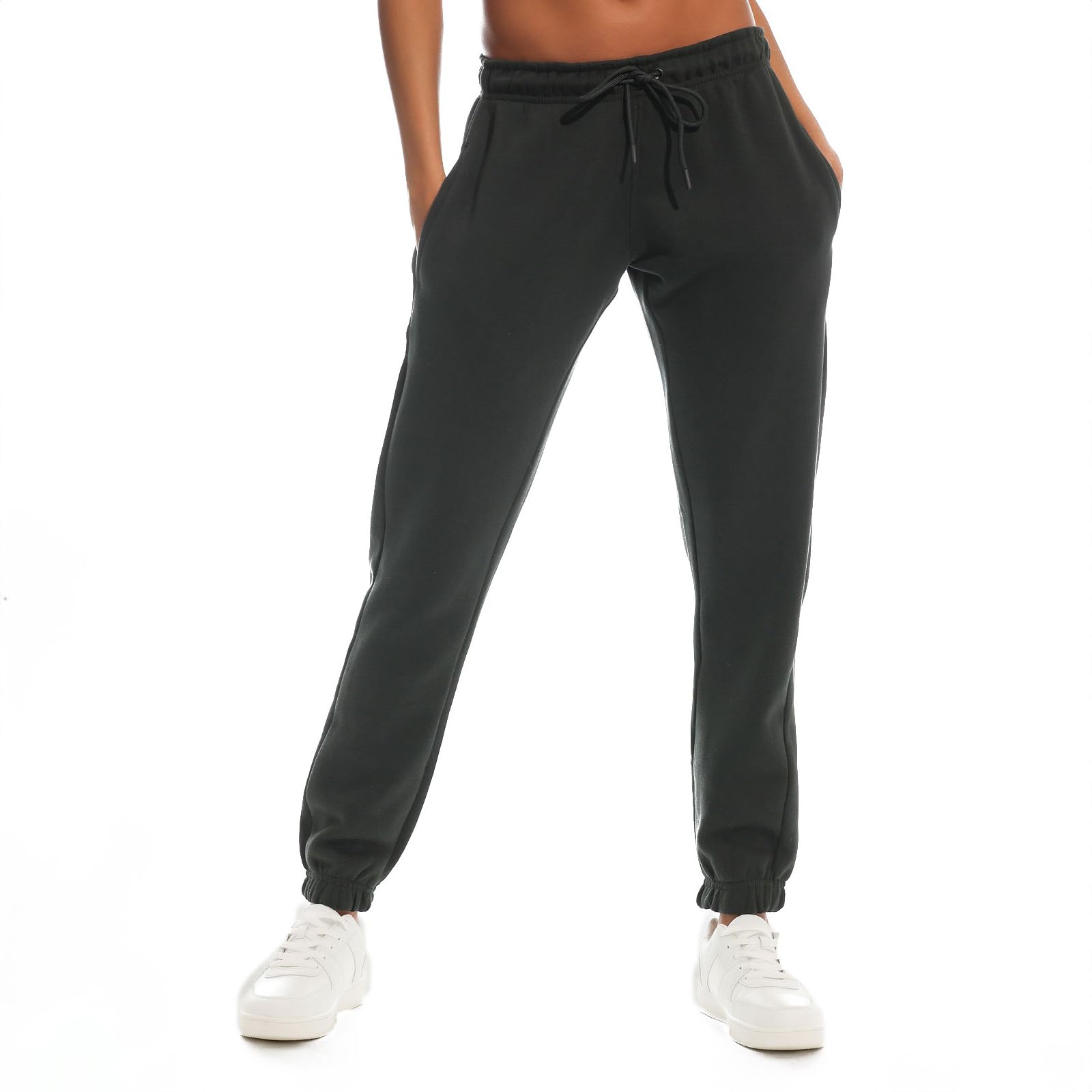 Light & Shade Women's Fleece Joggers with Drawstring Waist Tapered Tracksuit Bottoms Soft Cotton Blend Sweatpants for Gym & Loungewear (Charcoal, L)