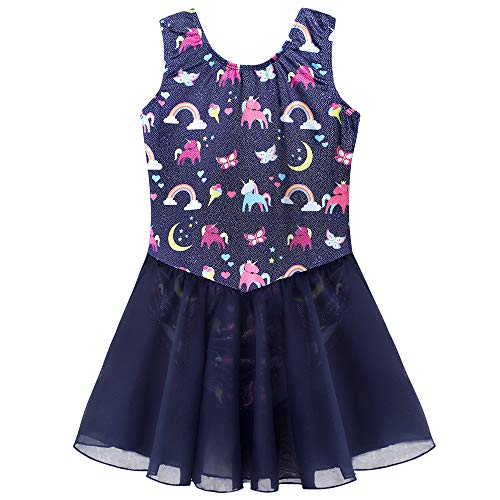 Kidsparadisy gymnastics leotard unicorn costumes girls dance leotard with skirt blue 4t 5t