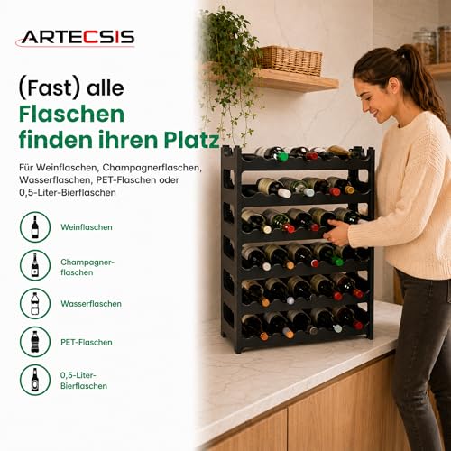 ARTECSIS® Weinregal 36 Weinflaschen stapelbar modular Kunststoff schwarz – Ansicht 5