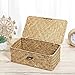Rattan Storage Basket Makeup Organizer Multipurpose Container with Lid 23x13x8cm(S)