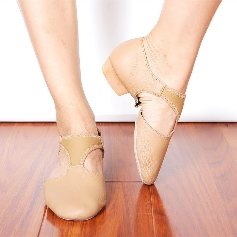 Véritable Cuir Extensible Arc Grec Sandales Jazz Chaussures de Danse Femmes Ballet Jazzy Danse Professeur Sneaker Sandales Exercice Gym(Tan,36)