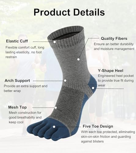 Men's Five Finger Toe Socks Cotton Crew Casual Colorful Patterned 5/6 Pairs2