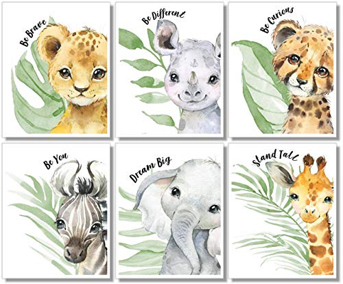 Baby Safari Animals Wall Art Prints - Nursery Decor - Set of 6-11x14