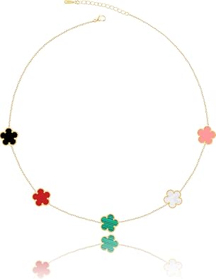 14K Gold Plated Four Leaf Clover Pendant Dot Necklace for Women Lucky Flower Jewelry