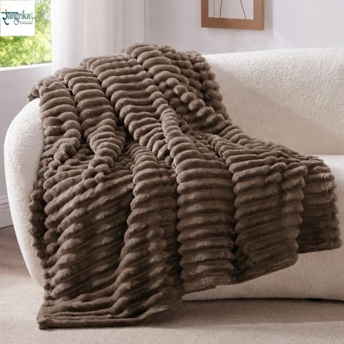 Image of Rangrika.in Ultra Soft Bed Blanket, Premium Flannel Fleece Plush Throw, Ribbed Texture Mink Touch, Lightweight Warm Cozy AC & Mild Winter Use, Machine Washable (Brown, Double)