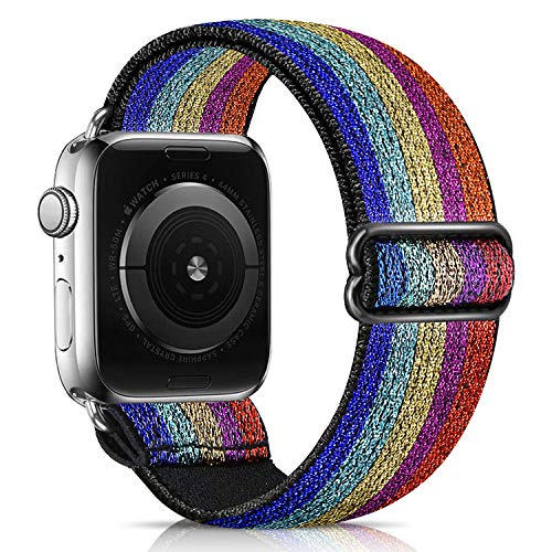 Image of 5 PACK Nylon Elastic Band Compatible with Apple Watch Bands 38MM 40MM 41MM 42MM 44MM 45MM for Women Men,Bold Adjustment Buckle iWatch Band for Series 8 /7 /6 /5 /4 /3 /2 /1 /SE