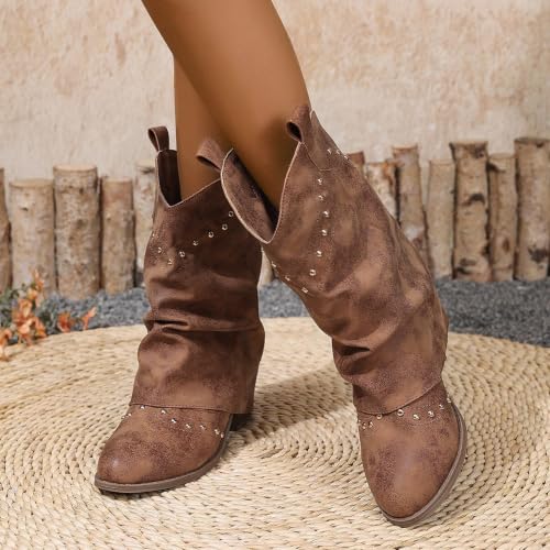 Botines de ante tipo vaquero para mujer con flecos y punta fusolada de moda boho western 2