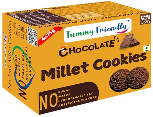 Image of Tummy Friendly Chocolate Millet Cookies for Kids Adults. Millet Biscuits, Ragi and Jaggery. Healthy Snacks for Kids Babies 1 Year Old. Chocolate Cookies Biscuit. Gift the Best Healthy Biscuits for Kids - 75 grams, 1 Pack (4 Packs, 4, gram)