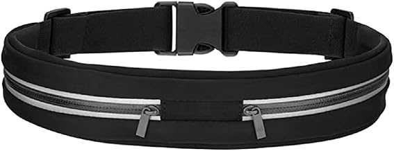 VANDU Running Belt Waist Pack with Adjustable Strap and 2 Independent Large Pockets - Water Resistant, Lightweight and Perfect for Workout (Black)