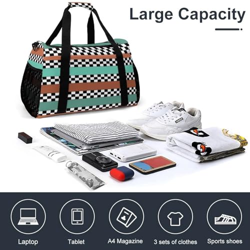 Checkered Stripes Personal Item Bag Travel Duffel Bag Sports Tote Gym Bag Luggage Duffle for Women Men4