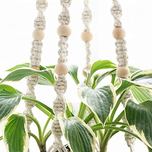 Dahey Macrame Plant Hanger Indoor Hanging Planter Basket With Wood Beads Handmade Woven Cotton Rope Flower Pot Holder Stand For Boho Outdoor Home Decor No Tassels, 35 Inch, Set Of 2 #TOP3