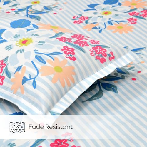Image of Haus & Kinder King Bedsheet with 2 Pillow Covers 274 x 274 cm Set of 1 | 186 TC King Size Bed Sheet for Double Bed Twill Weave | Blue Floral Tapestry Design - Pack of 1