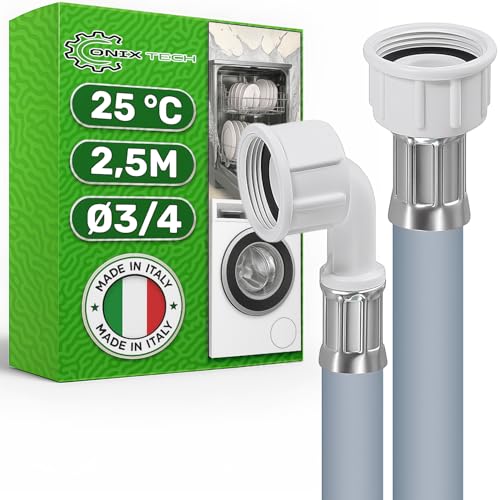 Manguera Lavadora y Lavavajillas 2,5m para Alimentacion Agua con Válvulas Ø 3/4' Presión de 20 a 60 Bar para Temperaturas de hasta 25°C - MADE IN ITALY - Garantía de 5 Años - ONIX TECH