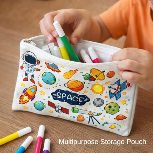 Image of Digitox DIY Space Painting Kit for Kids | Paint Your Own Zipper Pouch | Space Craft Kit with Astronaut, Rocket, Planet, Alien & Satellite Designs | Art & Craft Activity, Birthday Return Gift for Boys & Girls 3-7 Years