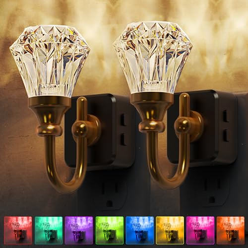 Image of L LOHAS LED Night Lights Plug into Wall - 2 Pack 10-Color Changing RGB Floral Night Lights with Auto Sensor, 3 Brightness Levels, Rotatable Plug in Nightlight for Bedroom, Nursery, Hallway, Gift