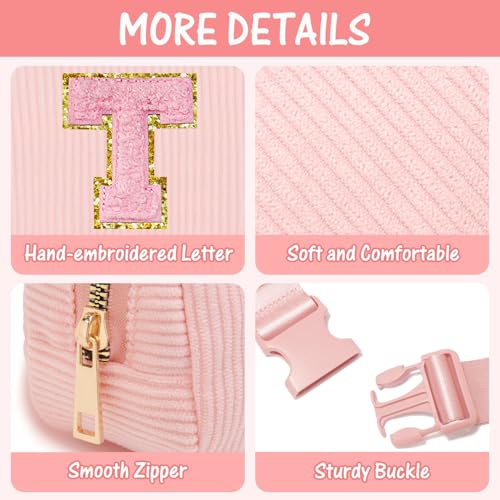Image of Gitus Gifts for 10 11 12 13 14 15 16 Year Old Girls Christmas Gifts for Teen Girls Sister Her Women Fanny Pack with Initial Letter Patch Belt Bag Crossbody Bag Tween Girls Trendy Stuff (Light Pink-T)