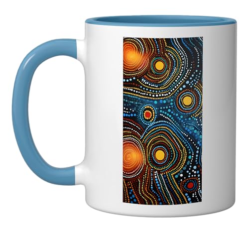 Australian aboriginal art painting dot painting Ceramic Mug, Blue/White