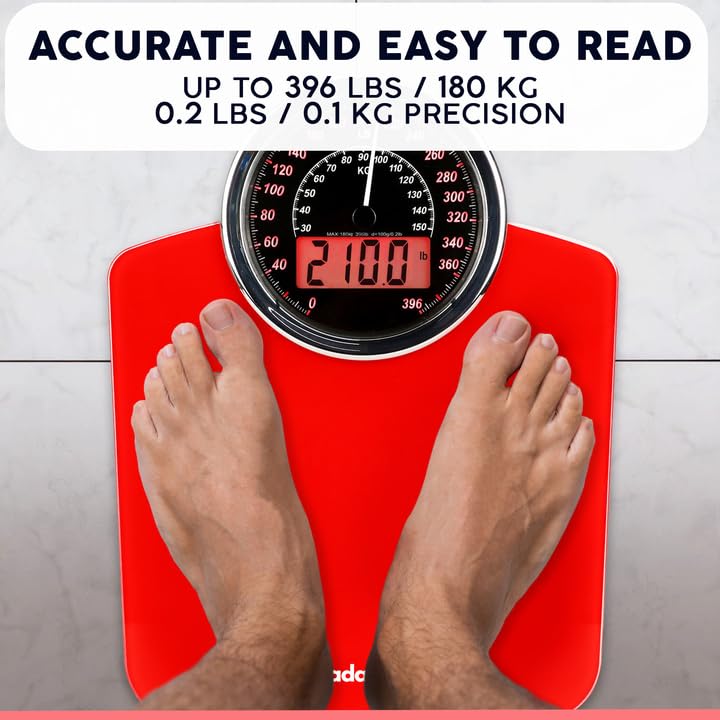 Miniatura 5 de Adamson Báscula de pesaje analógica y digital híbrida 2 en 1 para peso corporal de hasta 400 libras + vidrio templado grueso + pantalla extra grande