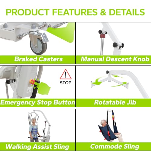 Image of 2IN1 Electric Patient Lift with StandUp Assist | 8000N Body Transfer Lift for Home Use | Wheelchair, Toilet Transfers,Rehabilitation Recovery | Elderly Disabled Mobility Aid | 2 Slings Battery Powered