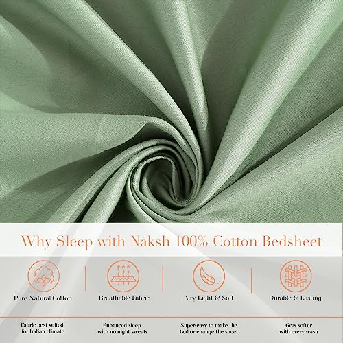 Image of NAKSH Single Bedsheet Cotton 210 TC Plain, Moss Green | 1 Bedsheet for Single Bed (54 x 90 Inch) and 1 Pillow Cover
