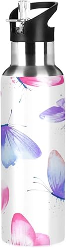 Botella de agua de acero inoxidable aislada con pajilla, de 20 onzas, a prueba de fugas, botella de agua deportiva sin BPA aislada