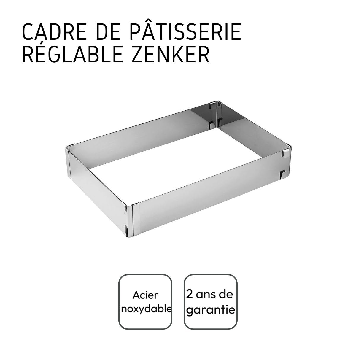 Zenker Pierścień do ciasta cukierniczy regulowany w kolorze srebrnym, stal nierdzewna, 27,5-52 cm x 18,5-34 cm