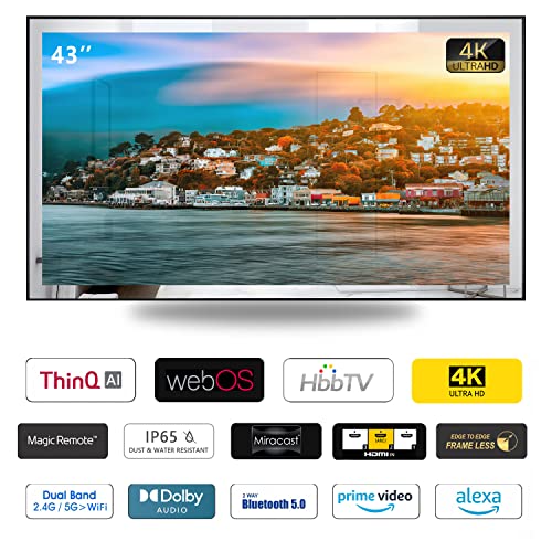 Soulaca 43Zoll 4K UHD Smart TV für Badezimmer,Digital/Analog-Tuner, Mirror Panel, Magic Remote, wasserdicht, Netflix, integrierte Lautsprecher,2024 Modell,SS550U22-430E029 – Bild 3