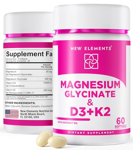 Magnesium Glycinate 500mg with High-Potency Vitamin D3 10,000 IU & Vitamin K2 200mcg | Enhanced with...