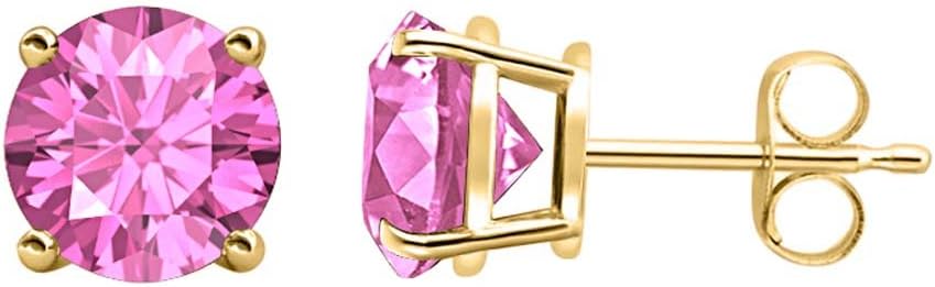 Round Cut Created Gemstones (3MM) Solitaire Stud Earrings 14K Yellow Gold Over .925 Sterling Silver