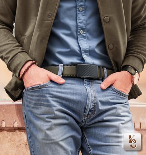 Image of KEMISANT Men Belt 2 Pack, Leather Ratchet Belt Easy Click Slide For Men 1 3 /8 inch,Cut for Fit