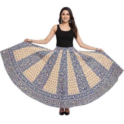 Image of HARSHITA-Enterprises Jaipuri Women's Cotton Printed Elastic Long Skirts