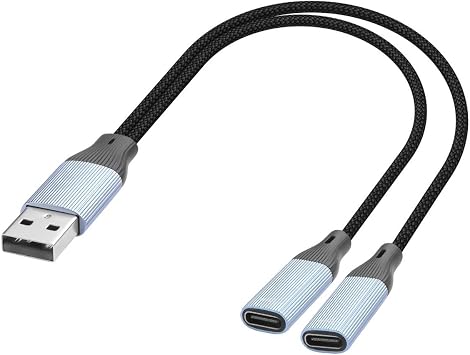USB-C Splitter Cable, USB 2.0 Male to Dual Type C Female Adapter Cable, USB A to Double Port Type C Splitter Charging Cable for Cell Phones, Tablets, Laptops-17cm/6.6"