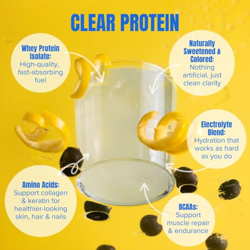 Image of Isagenix Clear Protein - Juice-Style Whey Protein Powder Mix - Hydration Blend with BCAAs & Electrolytes - Light & Refreshing Zero-Sugar Drink Mix - Blueberry Lemonade, 9.5 oz (10 Servings)