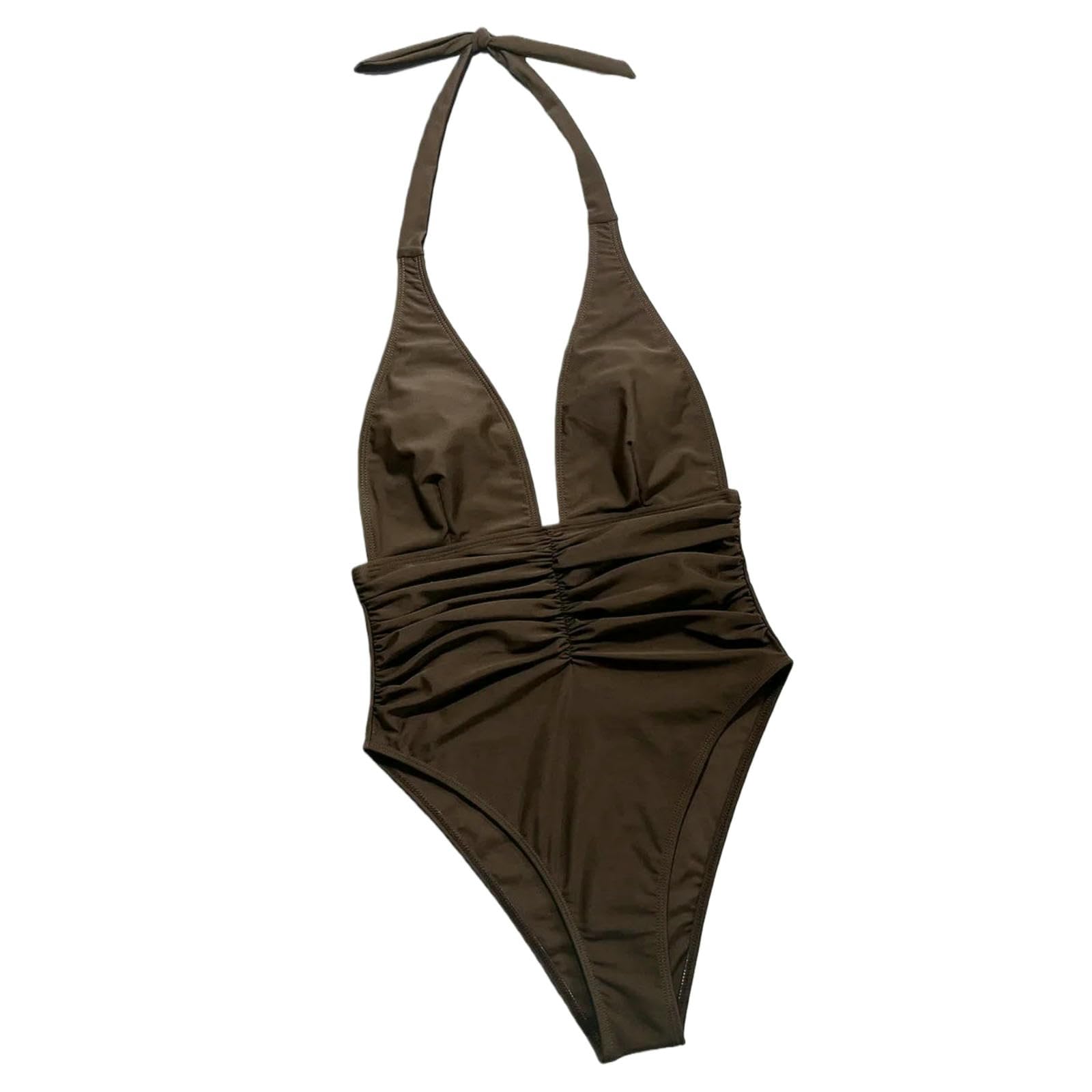 Bañador Mujeres Negro Blanco Una Pieza – Deep V Halter Traje De Baño Sin Espalda-b717black-l