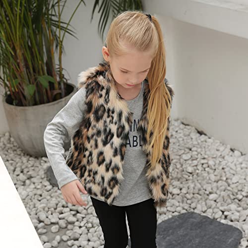 Lisfsa Toddler Baby Kids Girls Faux Fur Vest Leopard Printed Villus Fleece Coat Outwear Thick Warm Waistcoat Winter Cardigans #TOP7