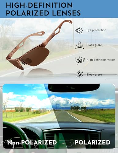 Image of BIRCEN Polarized Anti-Glare Sunglasses for Men: Lightweight Metal Wrap around Sun Glasses UV Protection for Driving Fishing