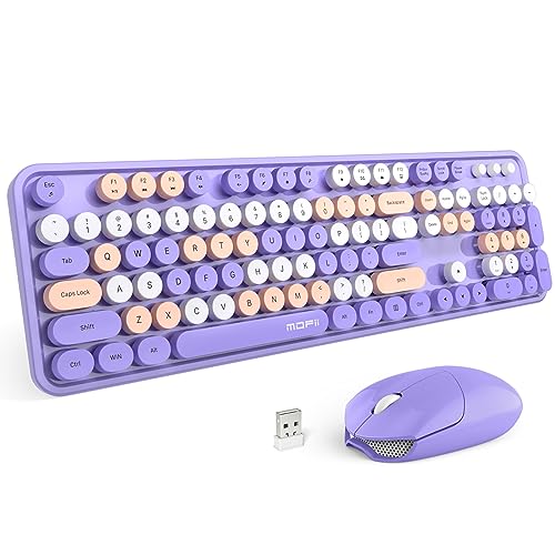 Image of MOFii Wireless Keyboard Mouse Combo, Colorful Typewriter Full-Sized Keyboard and 2.4GHz USB Connected Mouse for Office Computer, Desktop, Laptop, PC, Windows 7 /8 /10 (Purple)