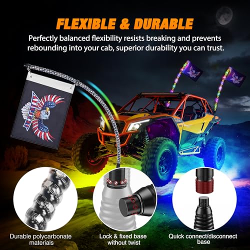 Image of Nilight 2PCS 3FT RGB LED Whip Light with Spring Base and 6 PCS Rock Lights Combo, Remote App Control w /DIY Chasing Patterns Turn Signal Brake Reverse Antenna Lighted Whips for ATV UTV Polaris RZR Jeep